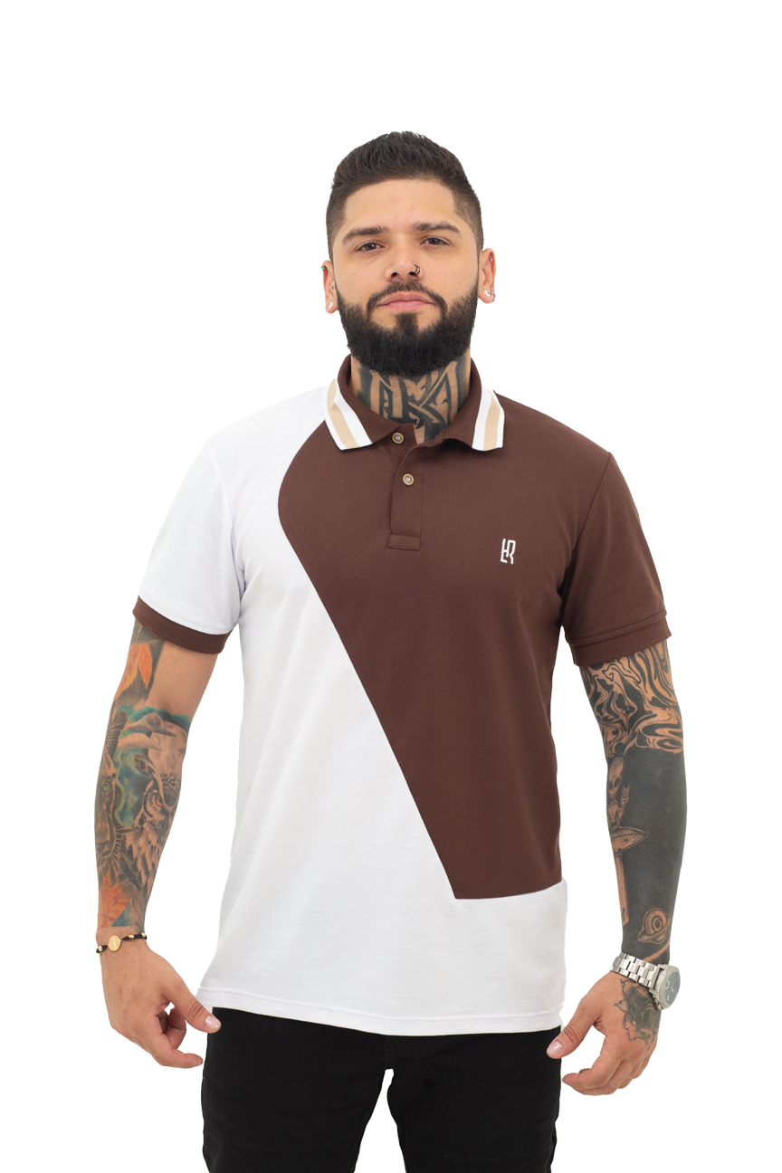 Camiseta tipo polo combinada para hombre color blanco cafe – Grupo
