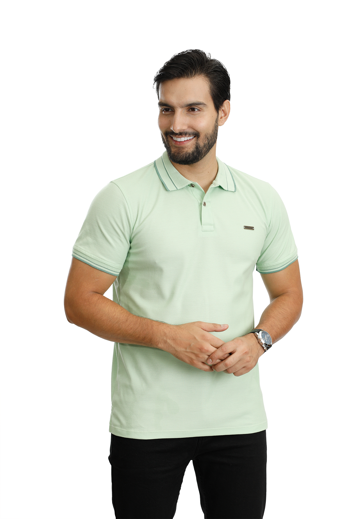 Camiseta tipo polo básica para hombre en Jacquard verde limon