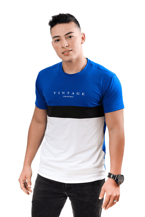 CAMISETA T-SHIRT AZUL REY NEGRO BLANCO 019C