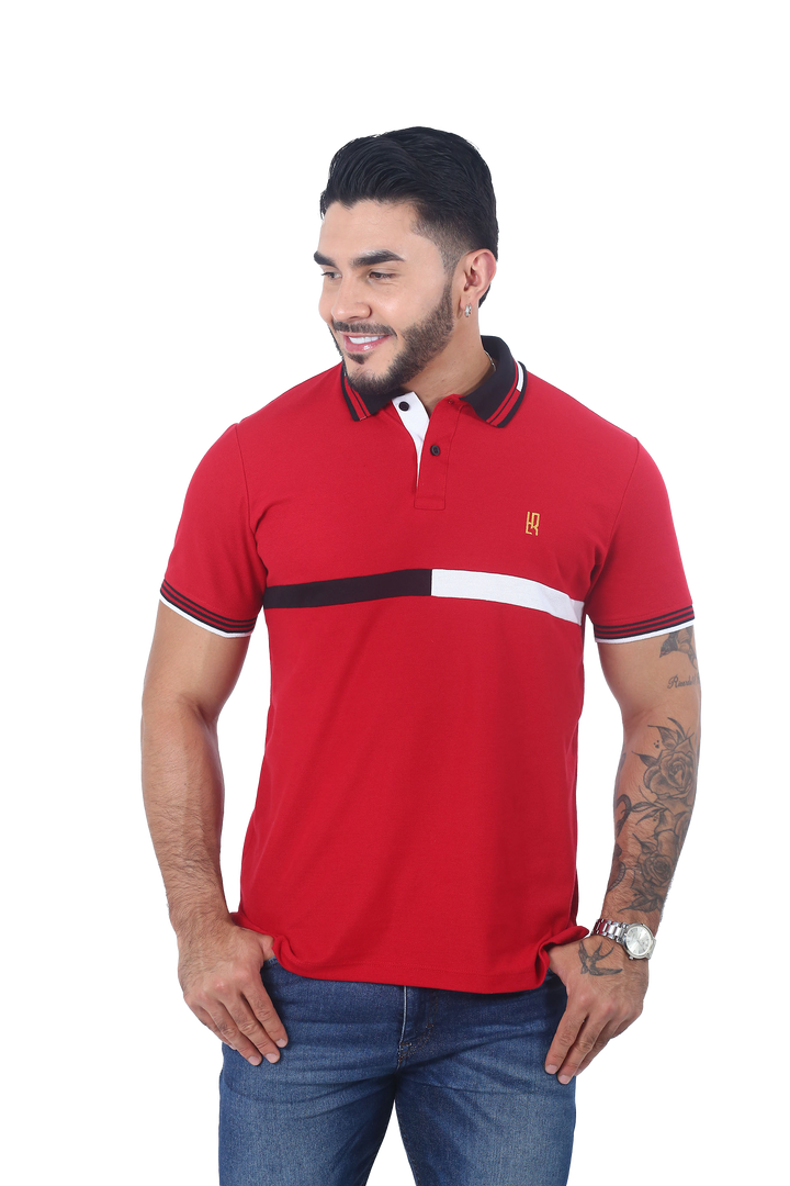 Camiseta Polo Combinada ROJO-NEGRO-BLANCO 060B