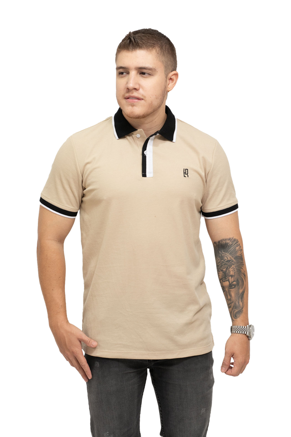 Camiseta tipo polo combinada para hombre color trigo blanco