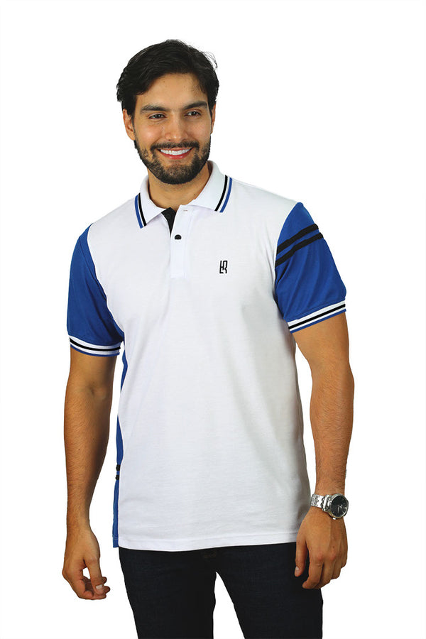 Camiseta Tipo Polo Combinada Para Hombre Color Blanco  Rey