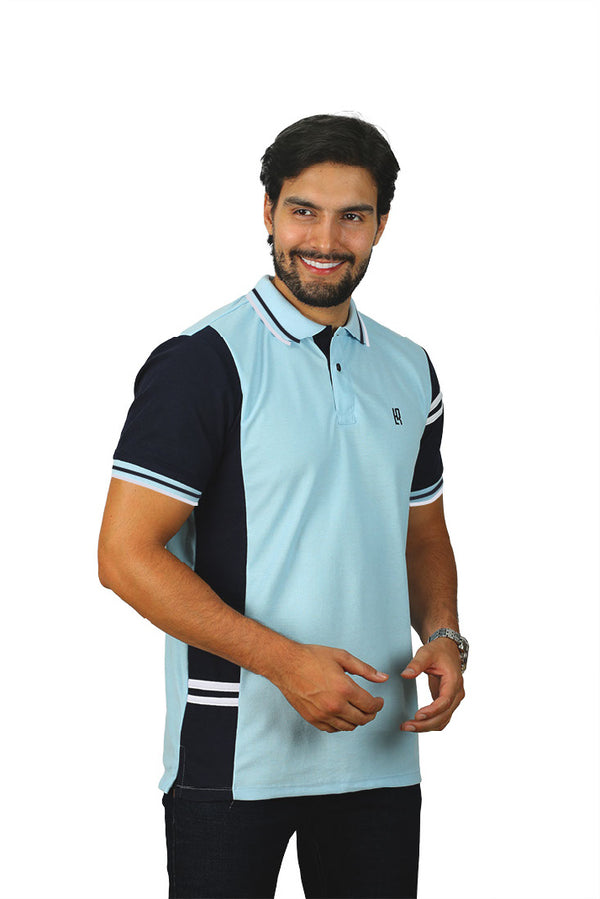Camiseta Tipo Polo Combinada Para Hombre Color Azul Claro  Azul Oscuro Negro