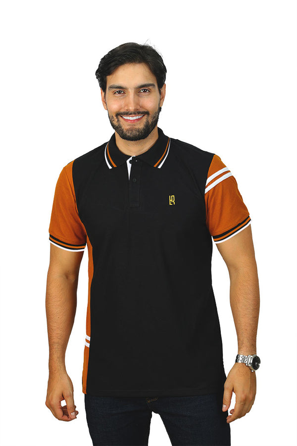 Camiseta Tipo Polo Combinada Para Hombre Color Negro Teracota Blanco