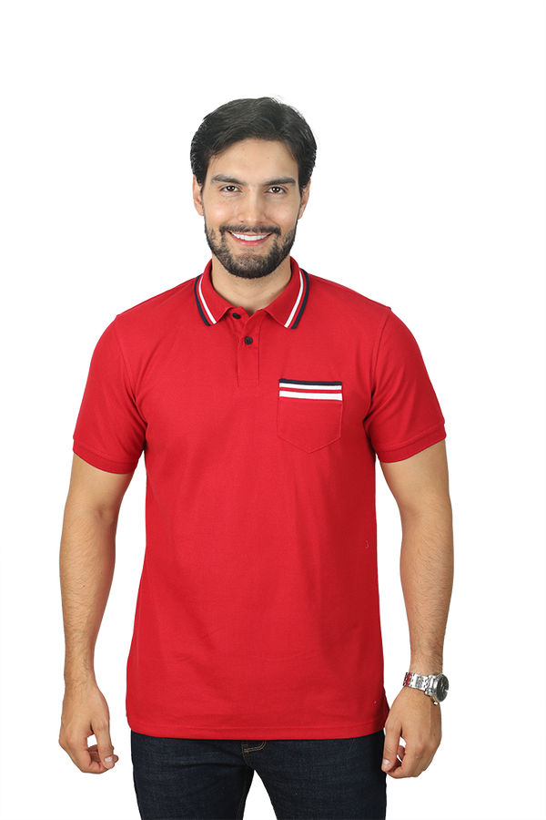 Camiseta Tipo Polo Combinada Para Hombre Bolsillo Color Rojo