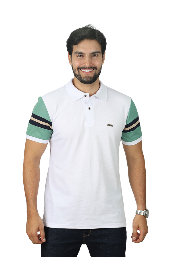 Camiseta Tipo Polo Combinada Para Hombre Color Blanco Olivo