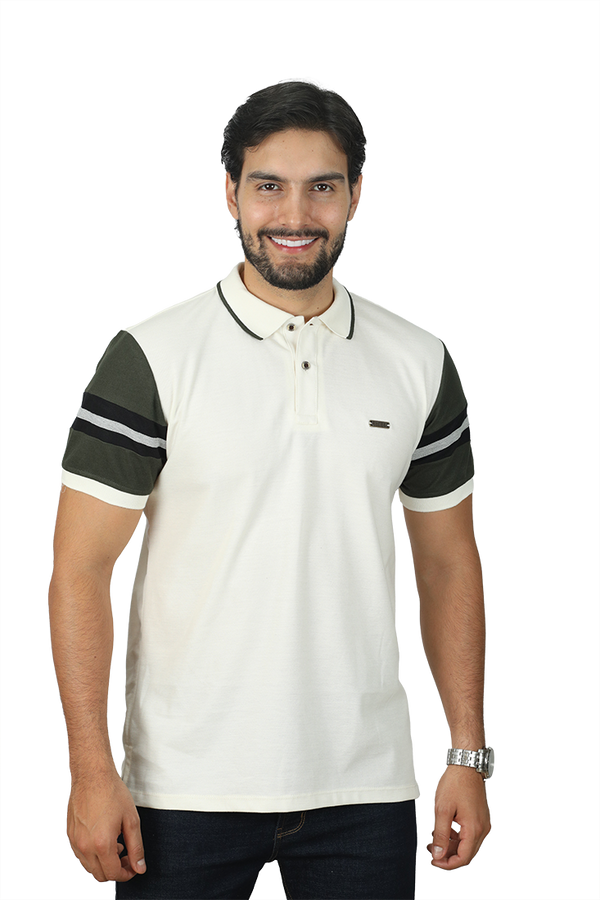 Camiseta Tipo Polo Combinada Para Hombre Color Marfil Militar