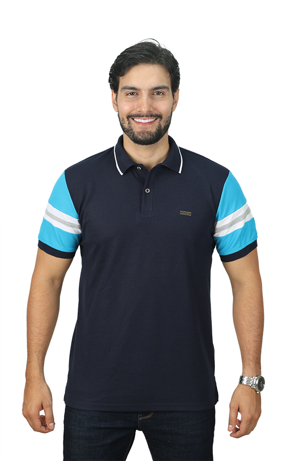 Camiseta Tipo Polo Combinada Para Hombre Color Azul Oscuro Turqueza