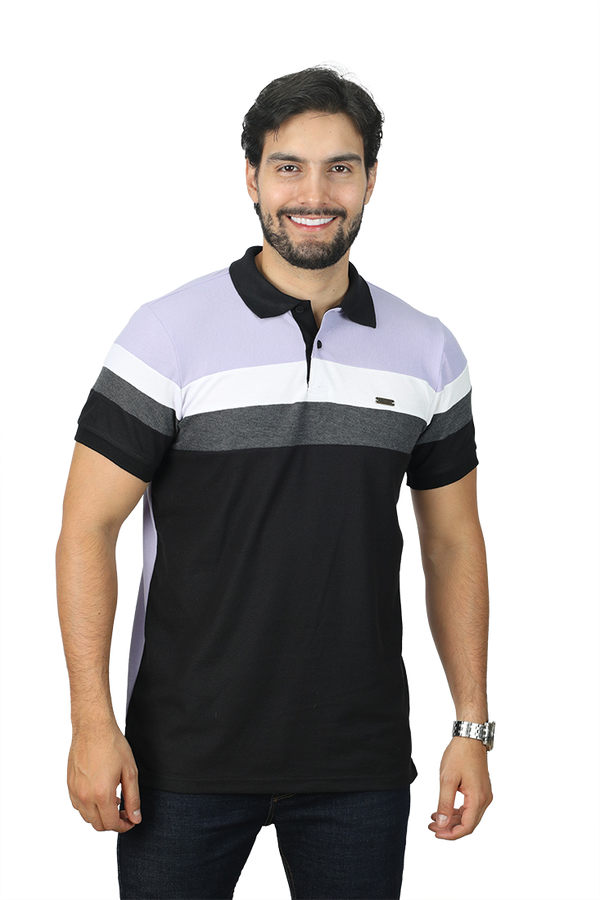 Camiseta Tipo Polo Combinada Para Hombre Color Lila Blanco Cross
