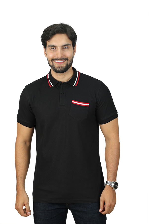 Camiseta Tipo Polo Combinada Para Hombre Bolsillo Color Negro