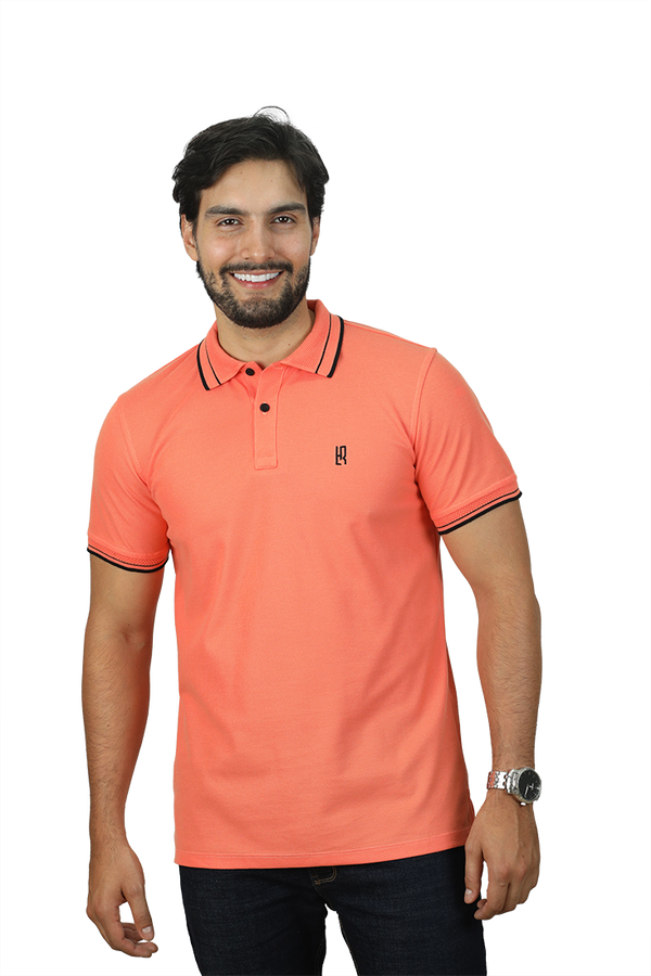 Camiseta Tipo Polo Básica  Para Hombre Jacquard Color Mandarina