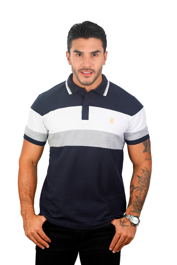 Camiseta Polo Combinada AZUL OSC  BLANCO JASPE 074D