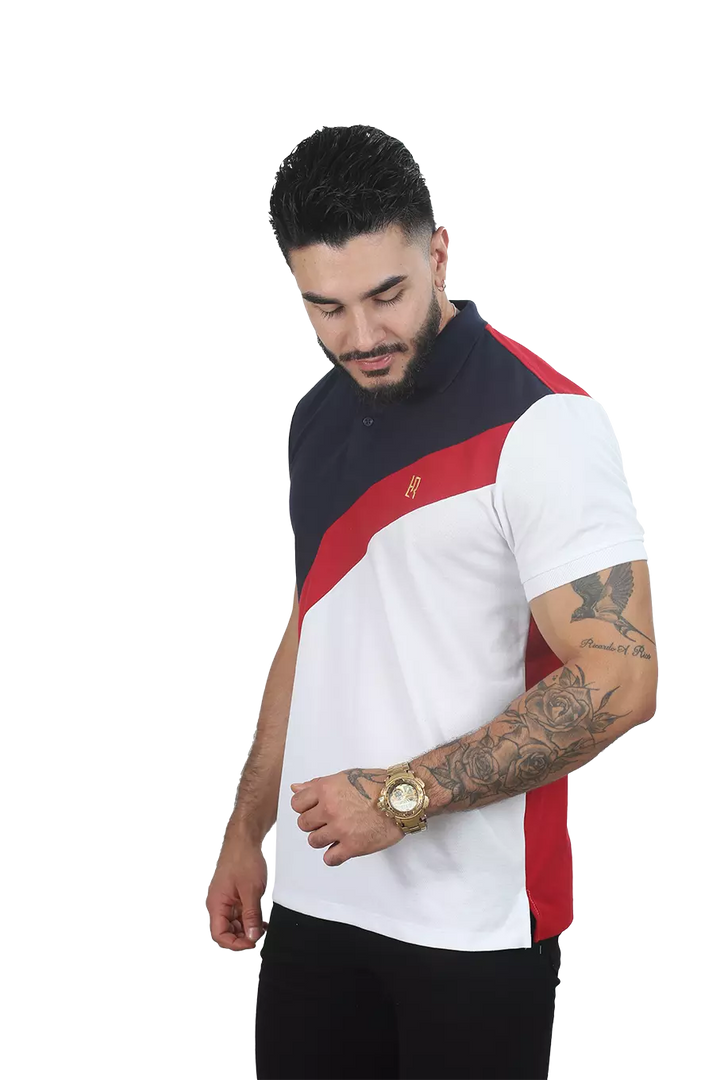 Camiseta Polo Combinada MENTA-BLANCO-AZUL OSCURO 058A