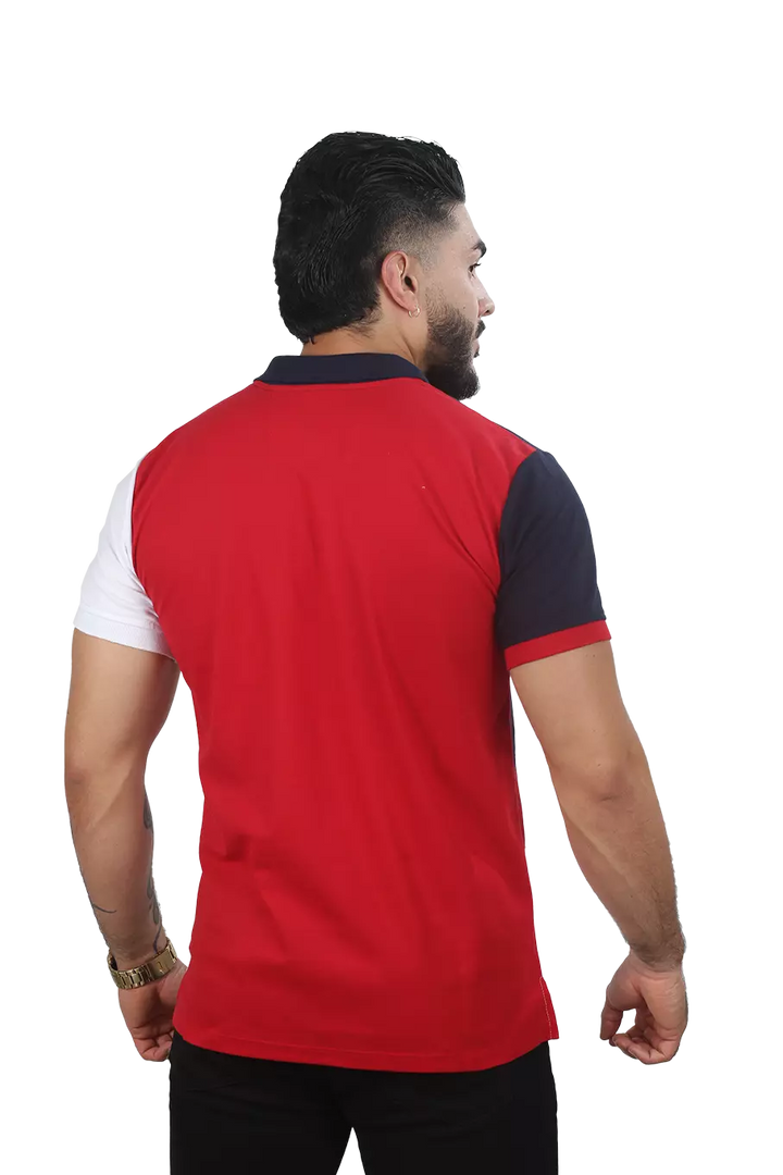 Camiseta Polo Combinada AzulOsc-Rojo-Blanco 047A