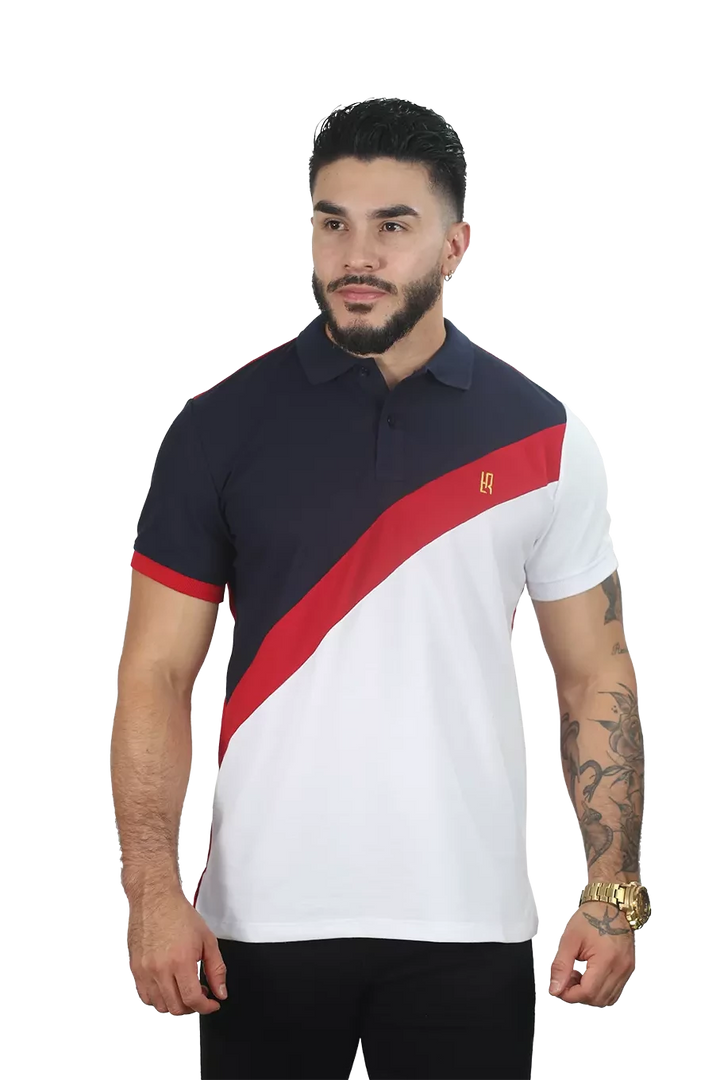 Camiseta Polo Combinada AzulOsc-Rojo-Blanco 047A