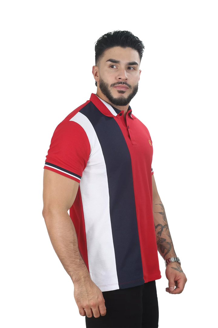 Camiseta Polo Combinada Rojo-AzulOsc-Blanco 016A