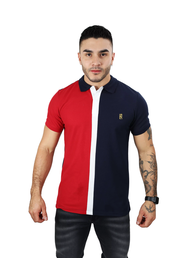 Camiseta Polo Combinada Rojo-Azul Osc 032A