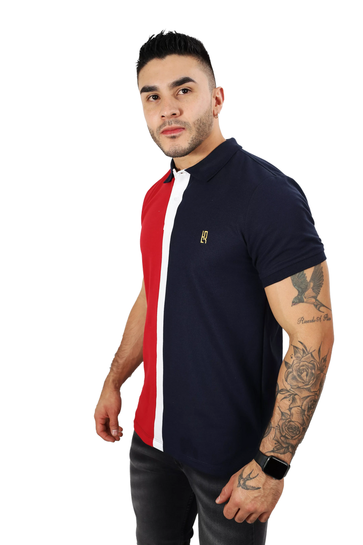 Camiseta Polo Combinada Rojo-Azul Osc 032A