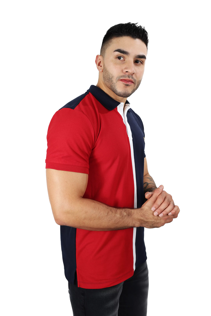 Camiseta Polo Combinada Rojo-Azul Osc 032A