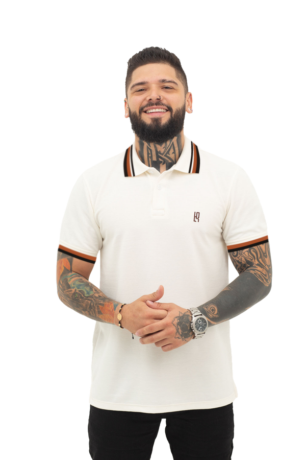 Camiseta tipo polo básica para hombre color marfil