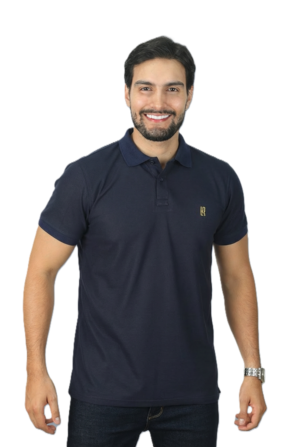 Camiseta Tipo Polo Basica  Para Hombre Jacquard Color Azul Oscuro
