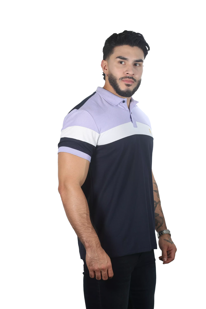 Camiseta tipo polo combinada para hombre color azul oscuro lila blanco