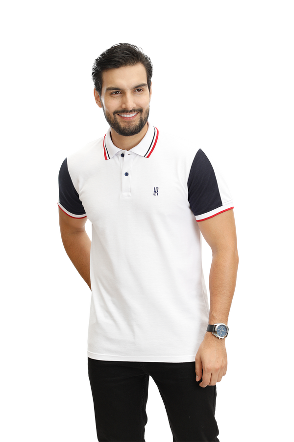 Camiseta tipo polo combinada para hombre color blanco azul oscuro