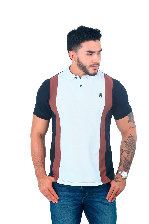 Camiseta tipo polo combinada para hombre color blanco café negro