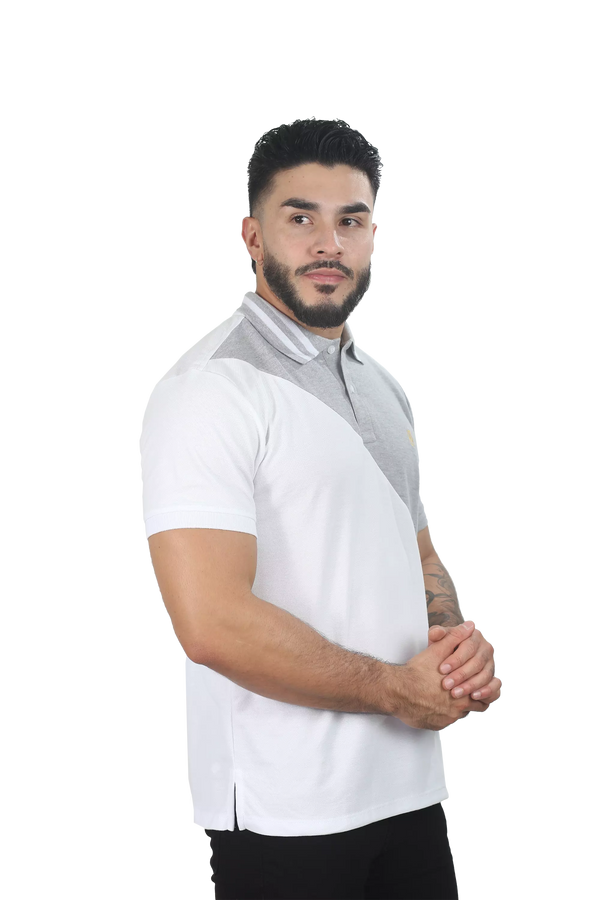 Camiseta tipo polo combinada para hombre color blanco jaspe cuello jaspe