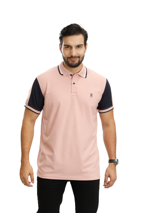 Camiseta tipo polo combinada para hombre color guayaba azul oscuro