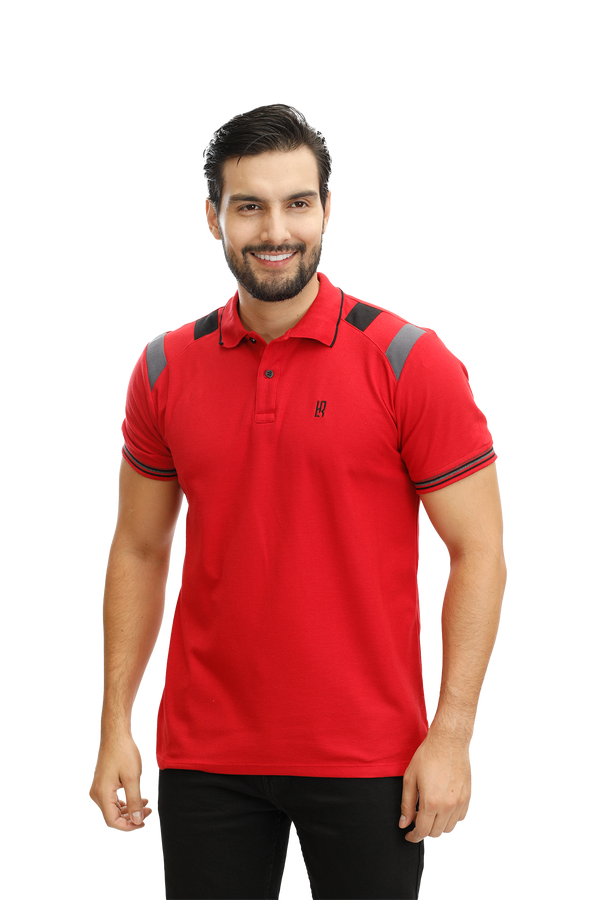 Camiseta tipo polo combinada para hombre color rojo gris oscuro negro