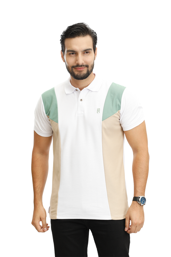 POLO COMBINADA BLANCO OLIVO  CAQUI  084A