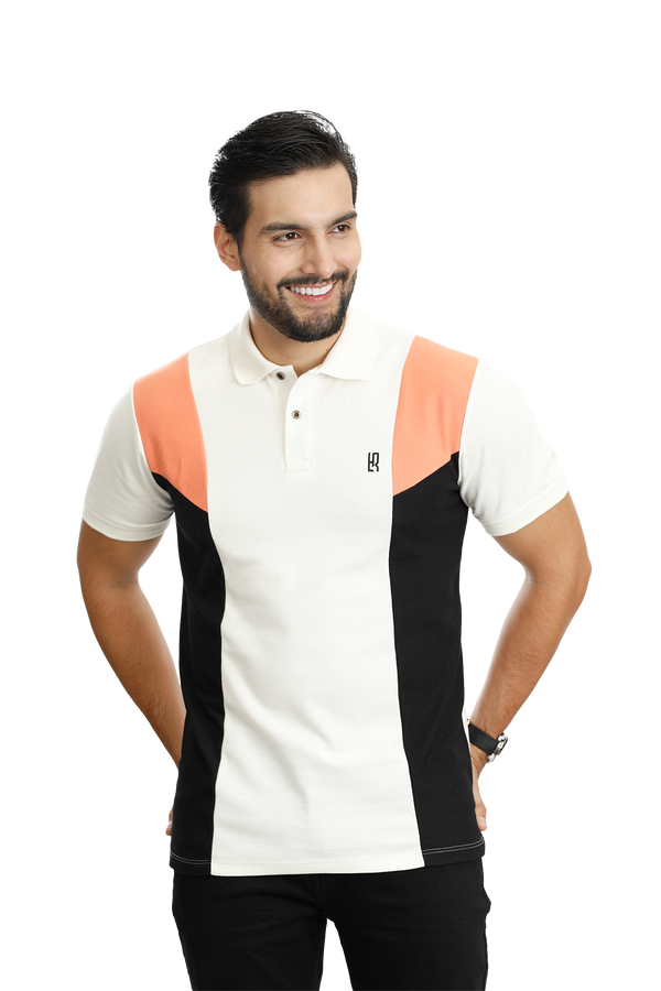 POLO COMBINADA MARFIL MANDARINA NEGRO 084B