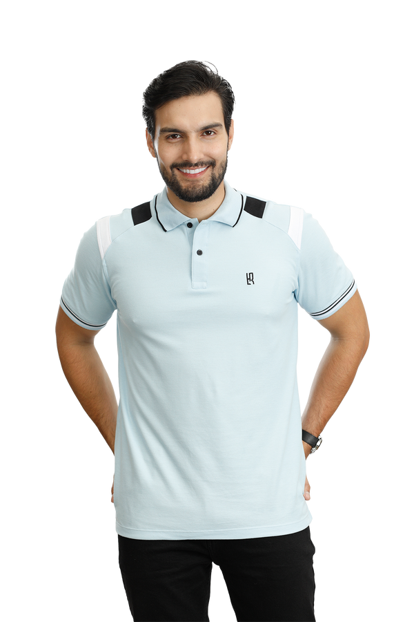 Camiseta tipo polo combinada para hombre color azul claro blanco negro