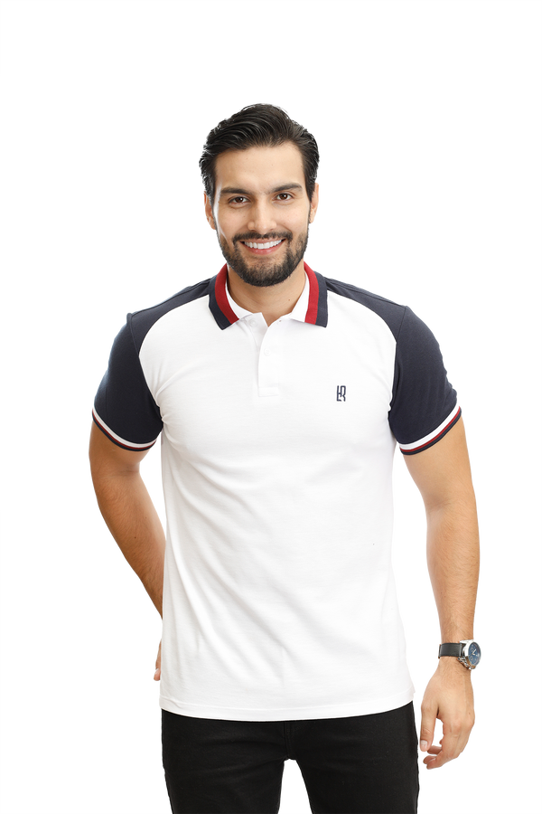 POLO COMBINADA BLANCO  AZUL OSCURO 083C