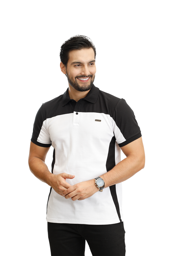 Camiseta tipo polo combinada para hombre color blanco negro