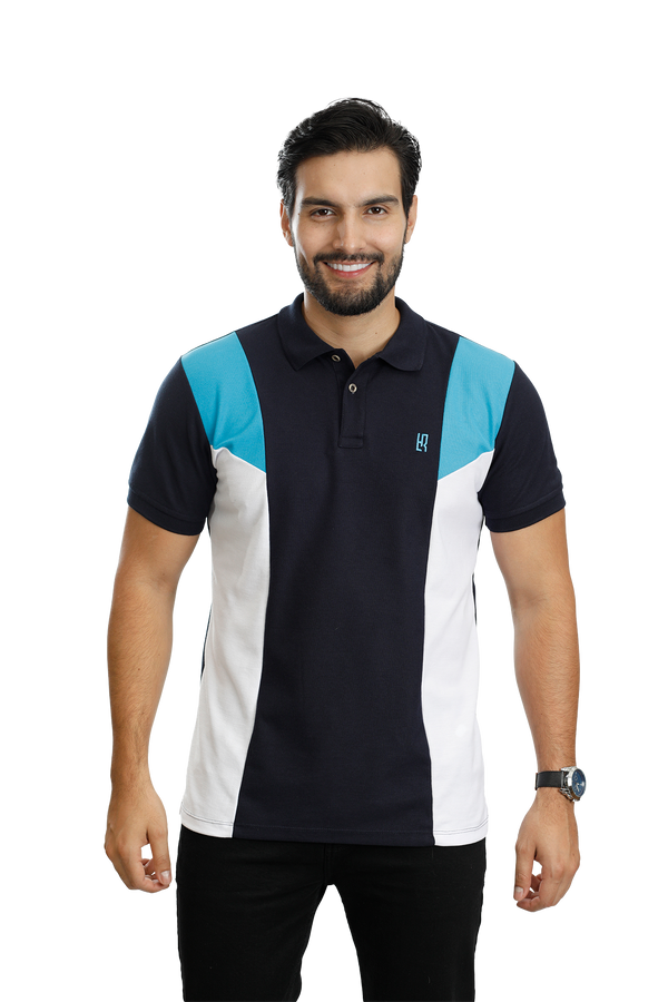 POLO COMBINADA AZUL OSCURO TURQUESA BLANCO 084E