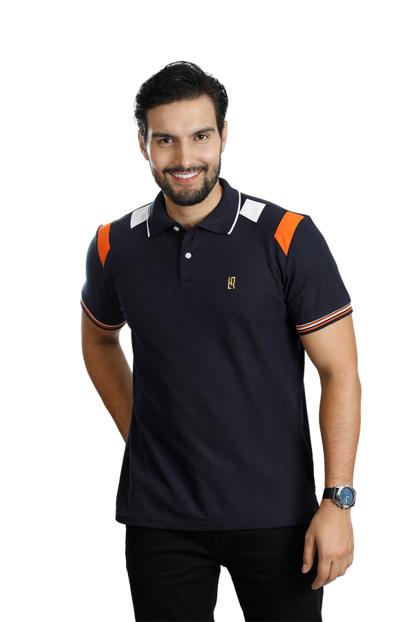POLO COMBINADA AZUL OSCURO NARANJA BLANCO 088A
