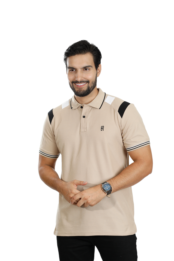 Camiseta tipo polo combinada para hombre color caqui negro blanco