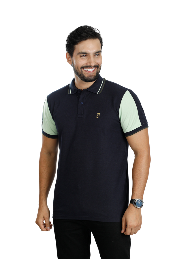 POLO COMBINADA AZUL OSCURO VERDE LIMON 089A