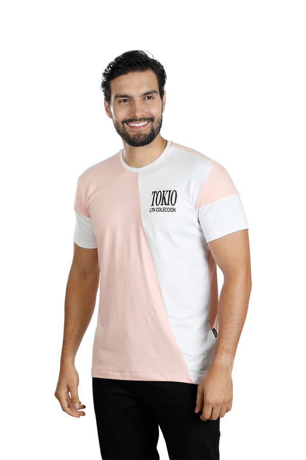 CAMISETA T-SHIRT ROSADO BLANCO 018C