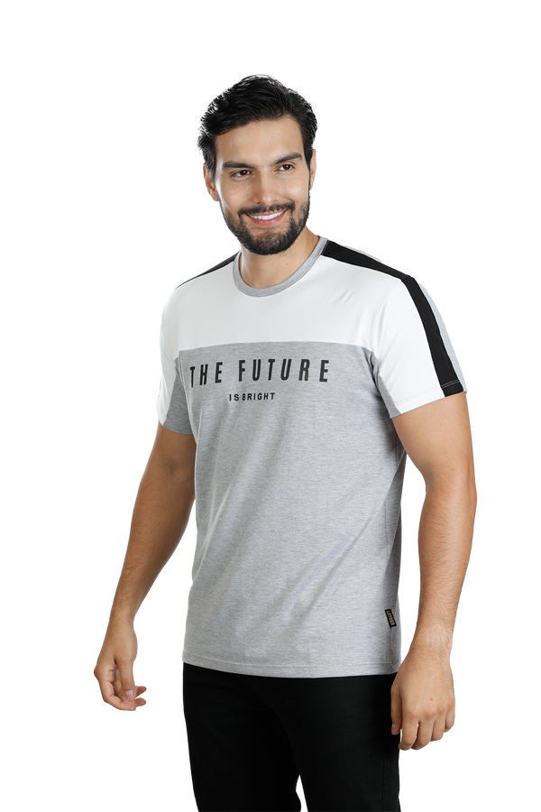 Camiseta cuello redondo T-shirt para hombre combinada color jaspe blanco negro