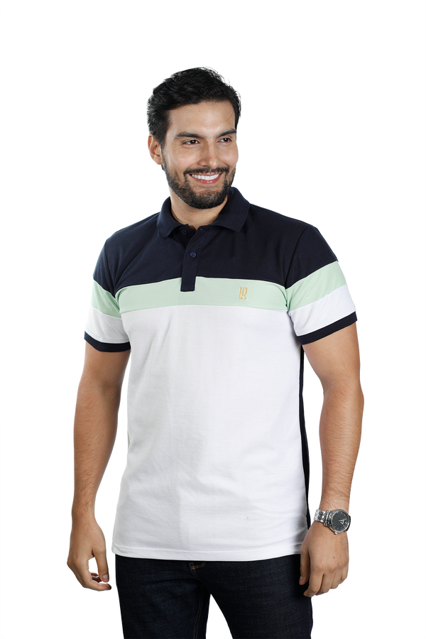 POLO COMBINADA AZUL OSCURO LIMON BLANCO 007K