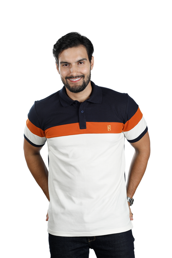 POLO COMBINADA AZUL OSCURO TERRACOTA MARFIL 007I