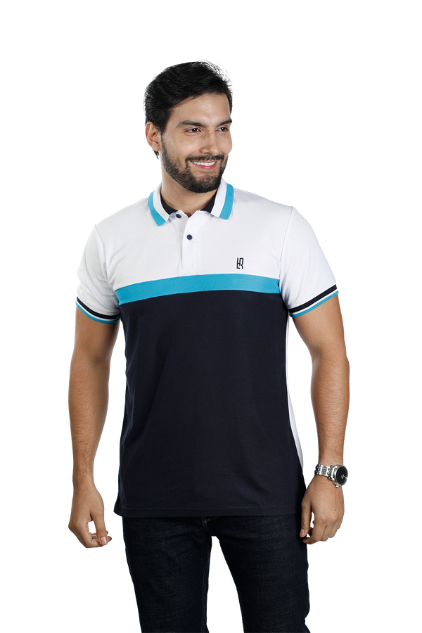 POLO COMBINADA BLANCO TURQUESA  AZUL OSCURO 086A