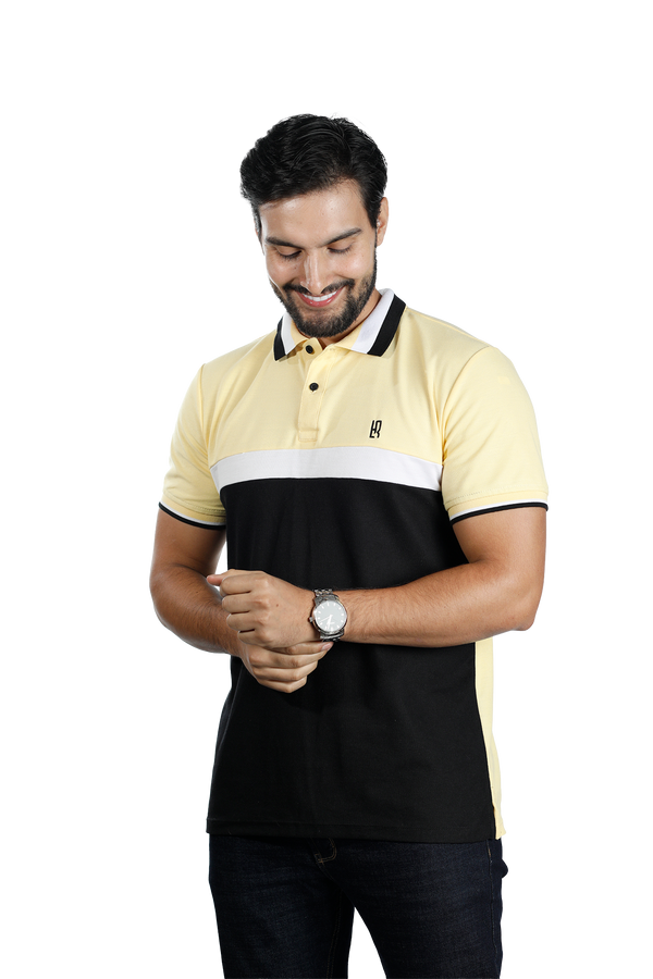 POLO COMBINADA AMARILLO CLARO BLANCO NEGRO 086D