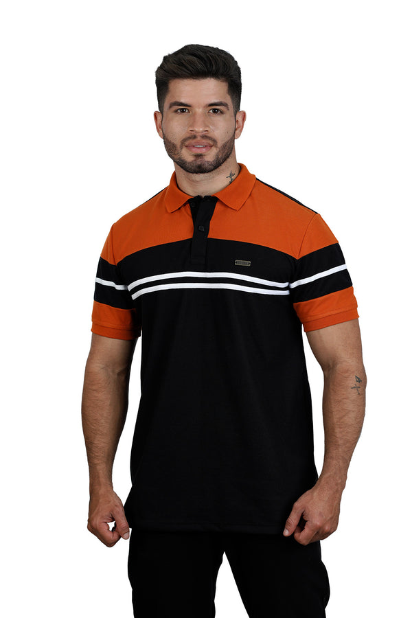 Camiseta tipo polo combinada para hombre color negro terracota blanco