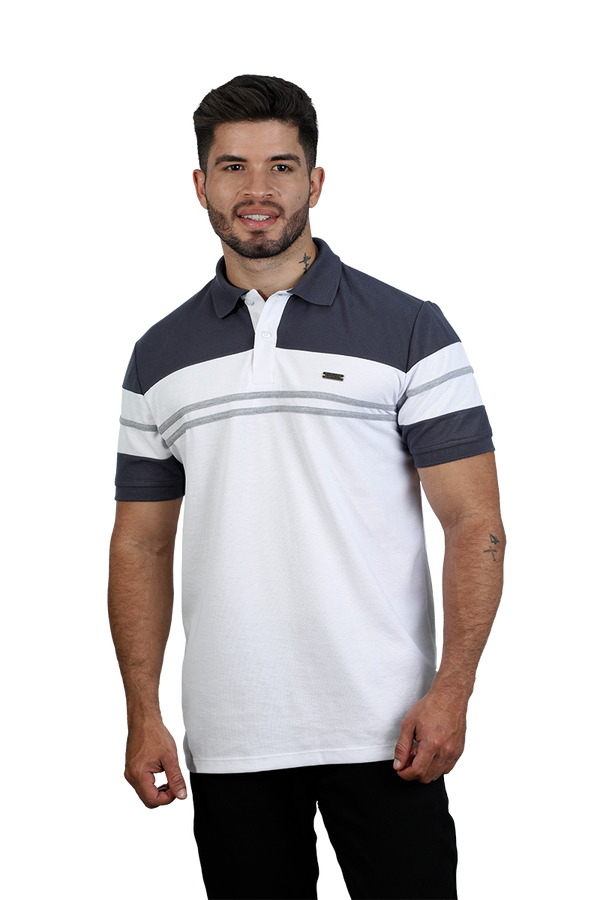 Camiseta tipo polo combinada para hombre color Blanco Gris Ocuro