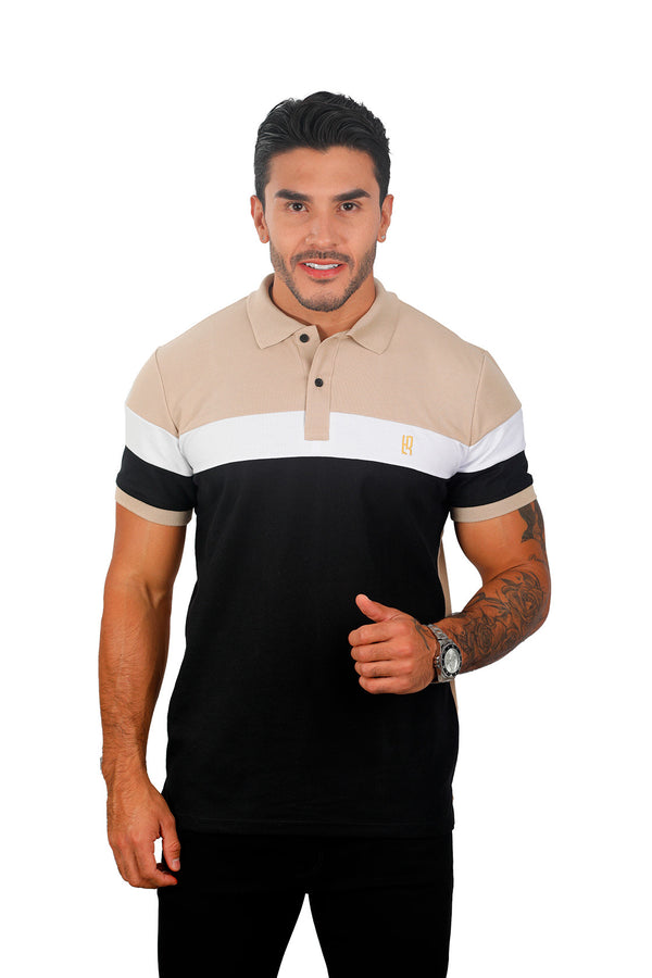 Camiseta tipo polo combinada para hombre color caqui blanco negro
