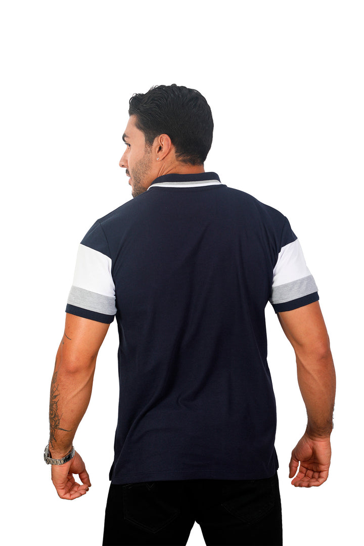 Grupo luthier espalda Camiseta tipo polo combinada para hombre color azul oscuro blanco jaspe